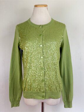 Talbots Sequin Cardigan Sweater Size Small NWT Silk/Cotton Button Down Crew Neck